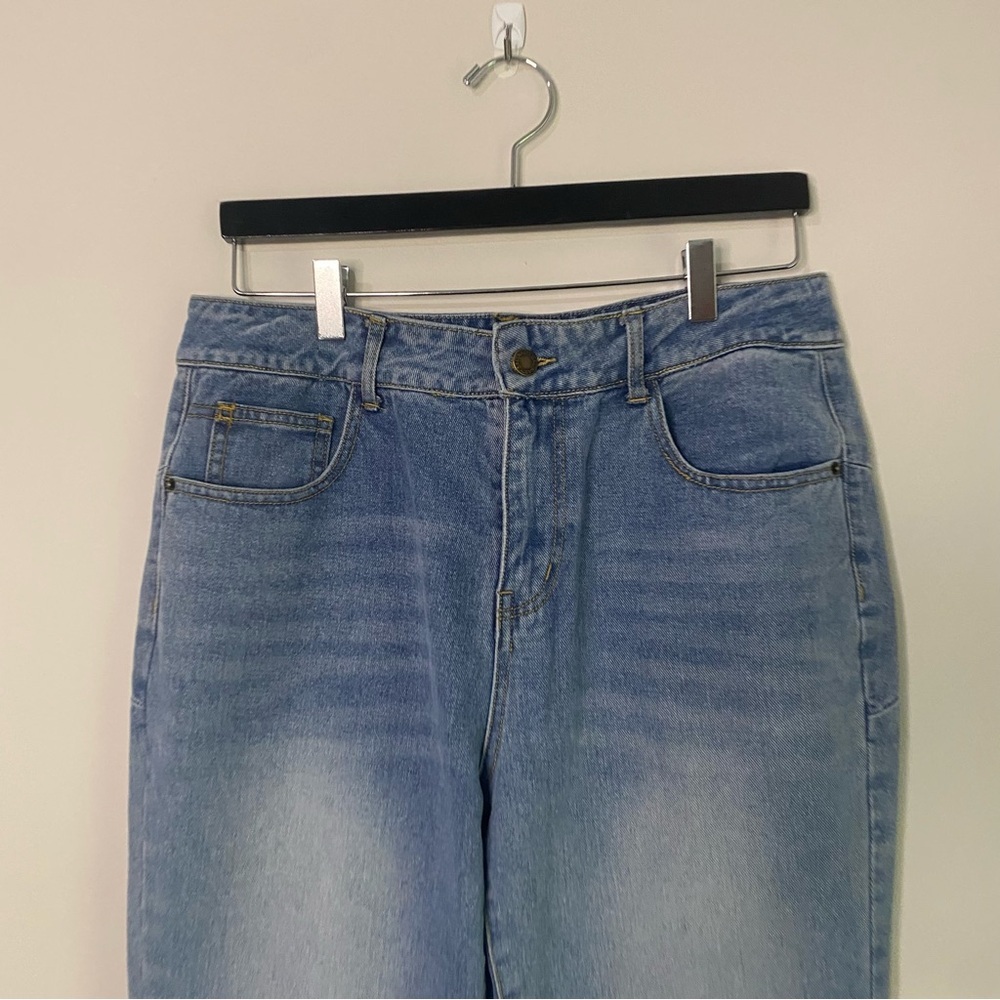 Nasty Gal Light Blue Flare Jeans with Red Star Accents - Picture 3 of 8
